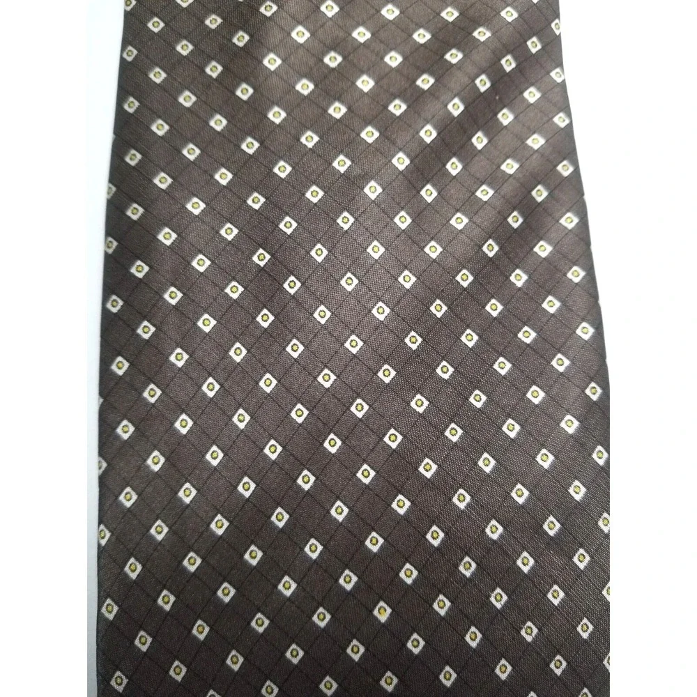 Antonio Guerrero 100%‎ Silk Brown Geometric with Tan/Gold Handmade Tie